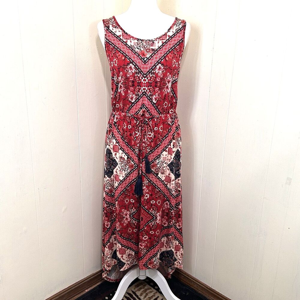 Artesia Women’s Red Maxi Dress Size L Sleeveless Soft Bohemian Hi-Low Dress